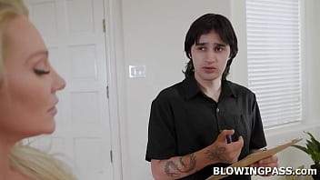 Blonde milf alexis malone seduced a hunk letting the guy grab and suck on her big tits in returns shes deepthroating his big cock