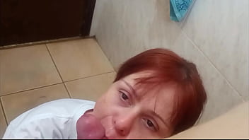 Redhead catches her friend masturbating in the shower and decides to help him