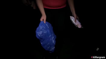 Killergram busty milf sarah jane sucks hard cocks outdoors and gets her tits soaked in cum