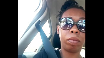 Naughty ebony flashes pussy outside