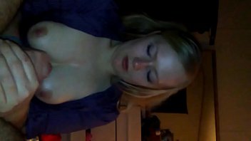 Hot big titty blonde gives jerks ans sucks until both cum hard