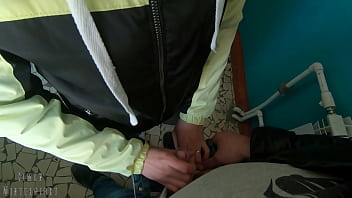 Risky blowjob and swallowing a mouthful of cum on a public staircase