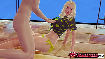 Hot yellow bikini at the pool party 3d huge boobs play intense cunnilingus and fingering wet orgasm in honey select 2
