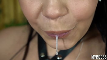 Spitting on big boobs and nipples next masturbate haired pussy