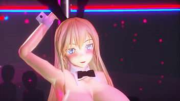 Kancolle ship bismarck wearing bunnysuit and tents the audience to hit her on the ass