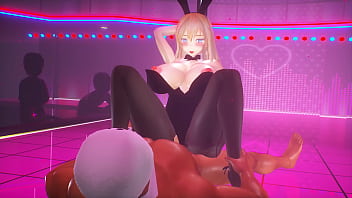 Kancolle ship bismarck wearing bunnysuit and tents the audience to hit her on the ass