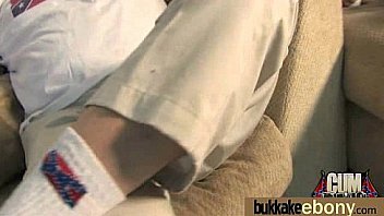 Ebony gets group cumshots 29