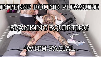 Intense bound pleasure spanking squirting with facial
