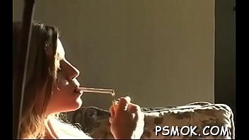 Smoking scene with busty sweetheart