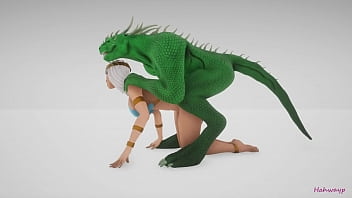 Green lizard fucks cleopatra with a double cock