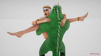 Green lizard fucks cleopatra with a double cock