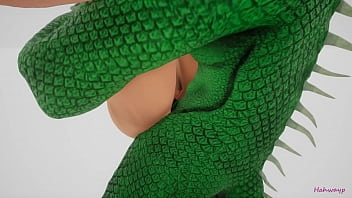 Green lizard fucks cleopatra with a double cock