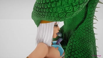 Green lizard fucks cleopatra with a double cock
