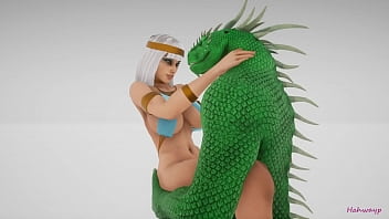 Green lizard fucks cleopatra with a double cock