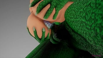 Green lizard fucks cleopatra with a double cock