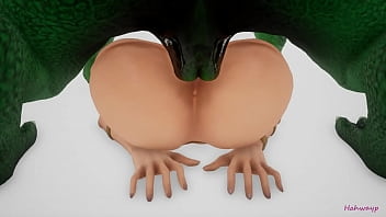 Green lizard fucks cleopatra with a double cock