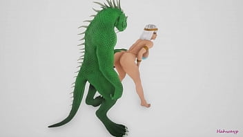 Green lizard fucks cleopatra with a double cock