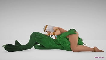 Green lizard fucks cleopatra with a double cock