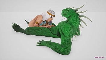 Green lizard fucks cleopatra with a double cock