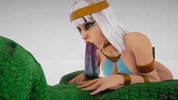 Green lizard fucks cleopatra with a double cock