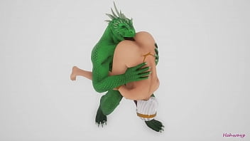 Green lizard fucks cleopatra with a double cock