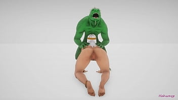 Green lizard fucks cleopatra with a double cock