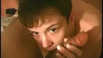 Sexy brunette strips before blowjob