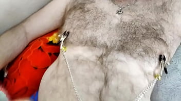 An adult girl & a dick 43 mature bitch with a dick in her mouth with nipple clamps and cum flowing out of her horny old cunt