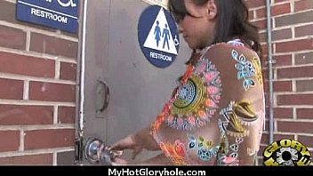 Ebony at the gloryhole jizzed on 6