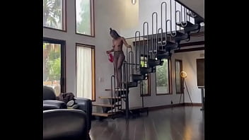 Dark chocolate almost ate it off the stairs with her shirt off #titties #ebony #tall #runway #modelvibes #highheels #ke