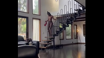 Dark Chocolate Almost Ate It Off The Stairs With Her Shirt Off #titties #ebony #tall #runway #modelvibes #highheels #ke thumbnail