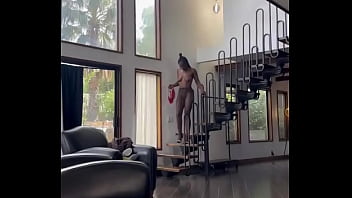 Dark chocolate almost ate it off the stairs with her shirt off #titties #ebony #tall #runway #modelvibes #highheels #ke