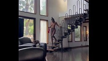 Dark chocolate almost ate it off the stairs with her shirt off #titties #ebony #tall #runway #modelvibes #highheels #ke