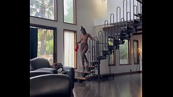 Dark chocolate almost ate it off the stairs with her shirt off #titties #ebony #tall #runway #modelvibes #highheels #ke