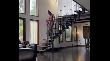 Dark chocolate almost ate it off the stairs with her shirt off #titties #ebony #tall #runway #modelvibes #highheels #ke