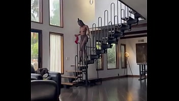 Dark chocolate almost ate it off the stairs with her shirt off #titties #ebony #tall #runway #modelvibes #highheels #ke