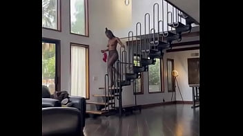 Dark chocolate almost ate it off the stairs with her shirt off #titties #ebony #tall #runway #modelvibes #highheels #ke