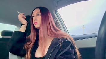 European hanging out artemisia love smoking long hair in the car sexy smoker solo girl look at me