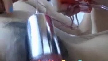 Cute brunette lesbians playing with vibrator on