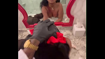 Sexy ebony pornstar gets banged out in bathroom