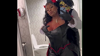 Sexy ebony pornstar gets banged out in bathroom
