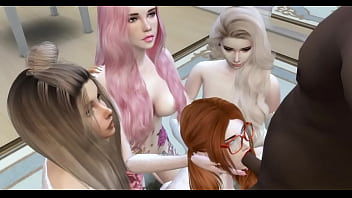 Redhead sucks cock while friends watch