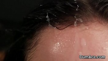 Wicked bombshell gets jizz shot on her face gulping all the jizm