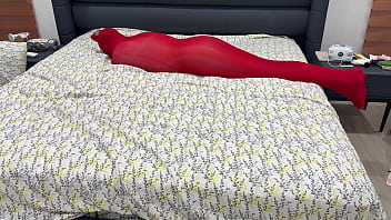 Nylon encasement mummification locked in pantyhose cocoon can't escape or break free from being put into stretchy hose