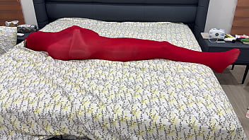 Nylon encasement mummification locked in pantyhose cocoon can't escape or break free from being put into stretchy hose