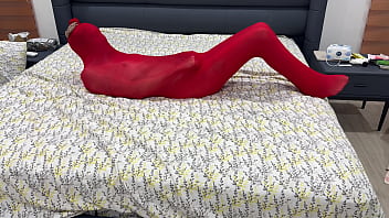 Nylon encasement mummification locked in pantyhose cocoon can't escape or break free from being put into stretchy hose