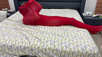 Nylon encasement mummification locked in pantyhose cocoon can't escape or break free from being put into stretchy hose