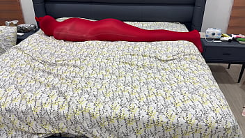 Nylon encasement mummification locked in pantyhose cocoon can't escape or break free from being put into stretchy hose