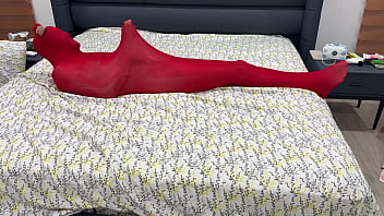 Nylon encasement mummification locked in pantyhose cocoon can't escape or break free from being put into stretchy hose