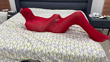 Nylon encasement mummification locked in pantyhose cocoon can't escape or break free from being put into stretchy hose